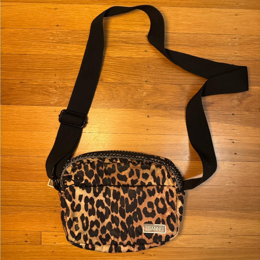 Ganni Leopard Print Crossbody Bag in Brown and Black
